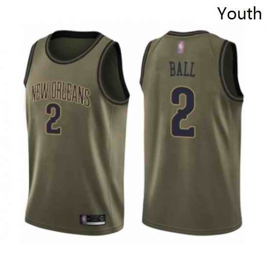 Youth New Orleans Pelicans 2 Lonzo Ball Swingman Green Salute to Service Basketball Jersey